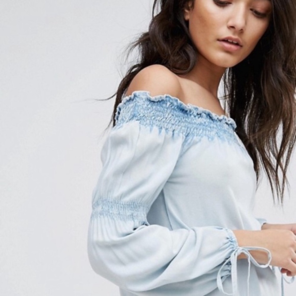 New Off Shoulder Ruffle Denim Jean Top